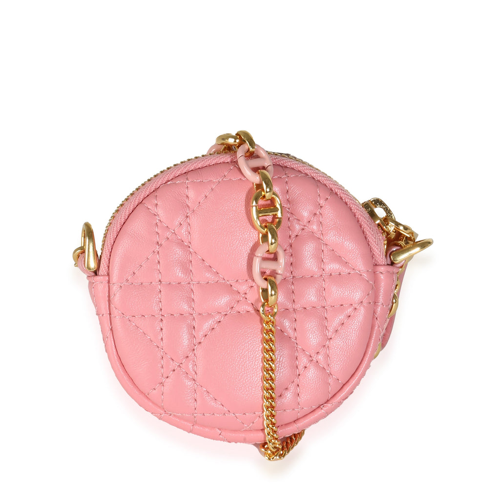 Pink Cannage Lambskin Mini Round Caro Chain Pouch