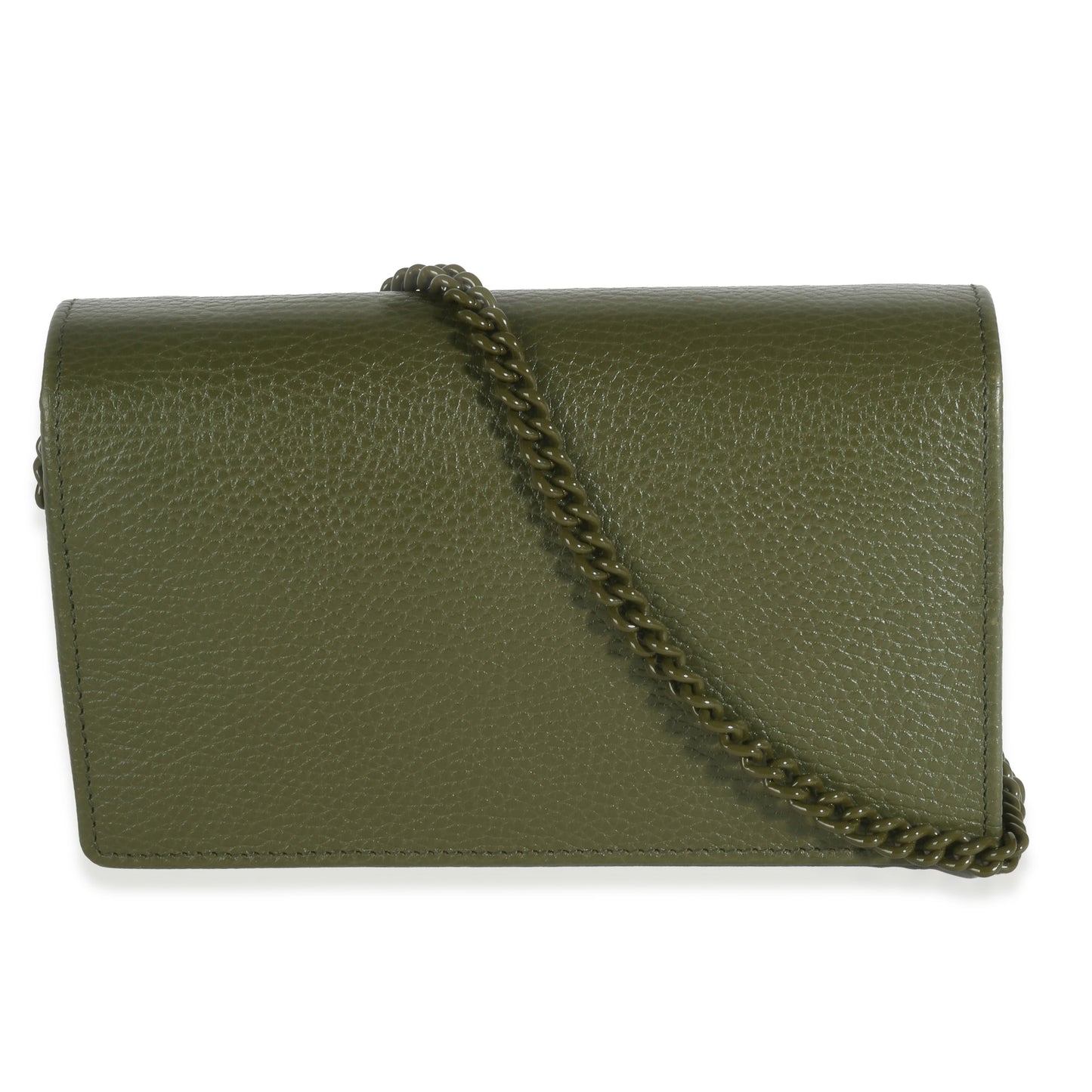 Green Dollar Calfskin Enamel GG Monochrome Marmont Chain Wallet