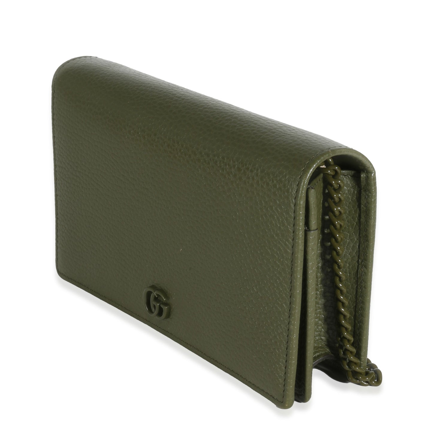 Green Dollar Calfskin Enamel GG Monochrome Marmont Chain Wallet