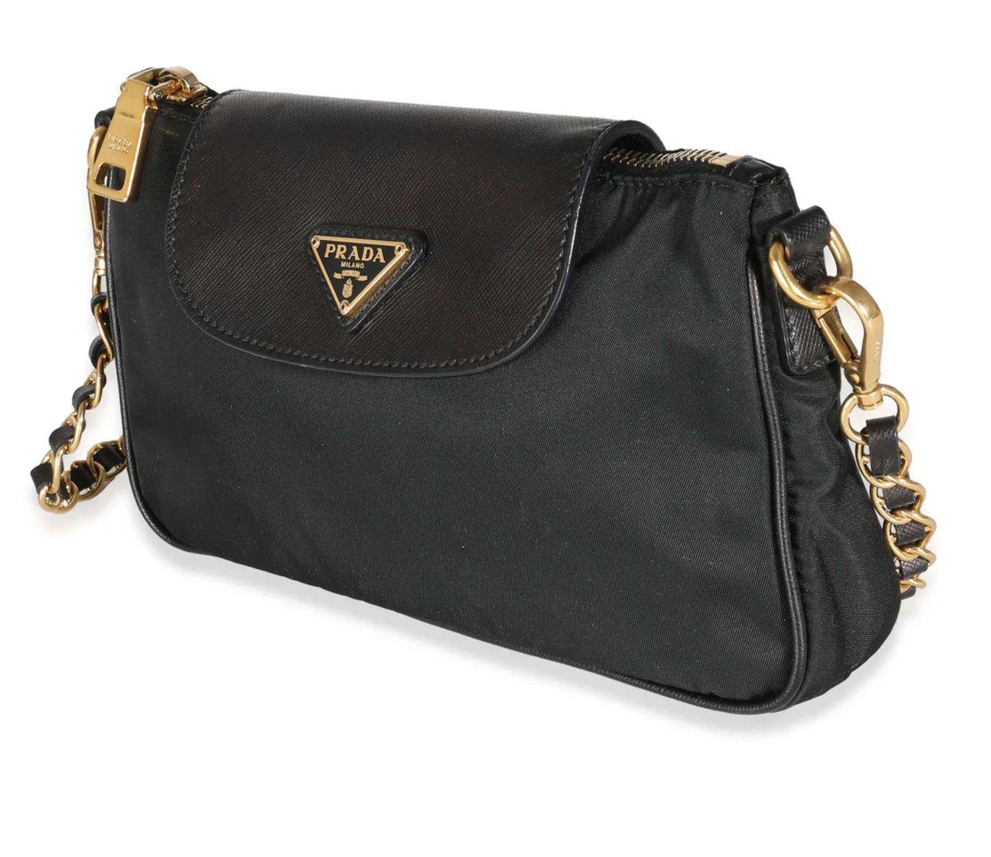 Prada Black Tessuto Nylon Saffiano Small Flap Crossbody