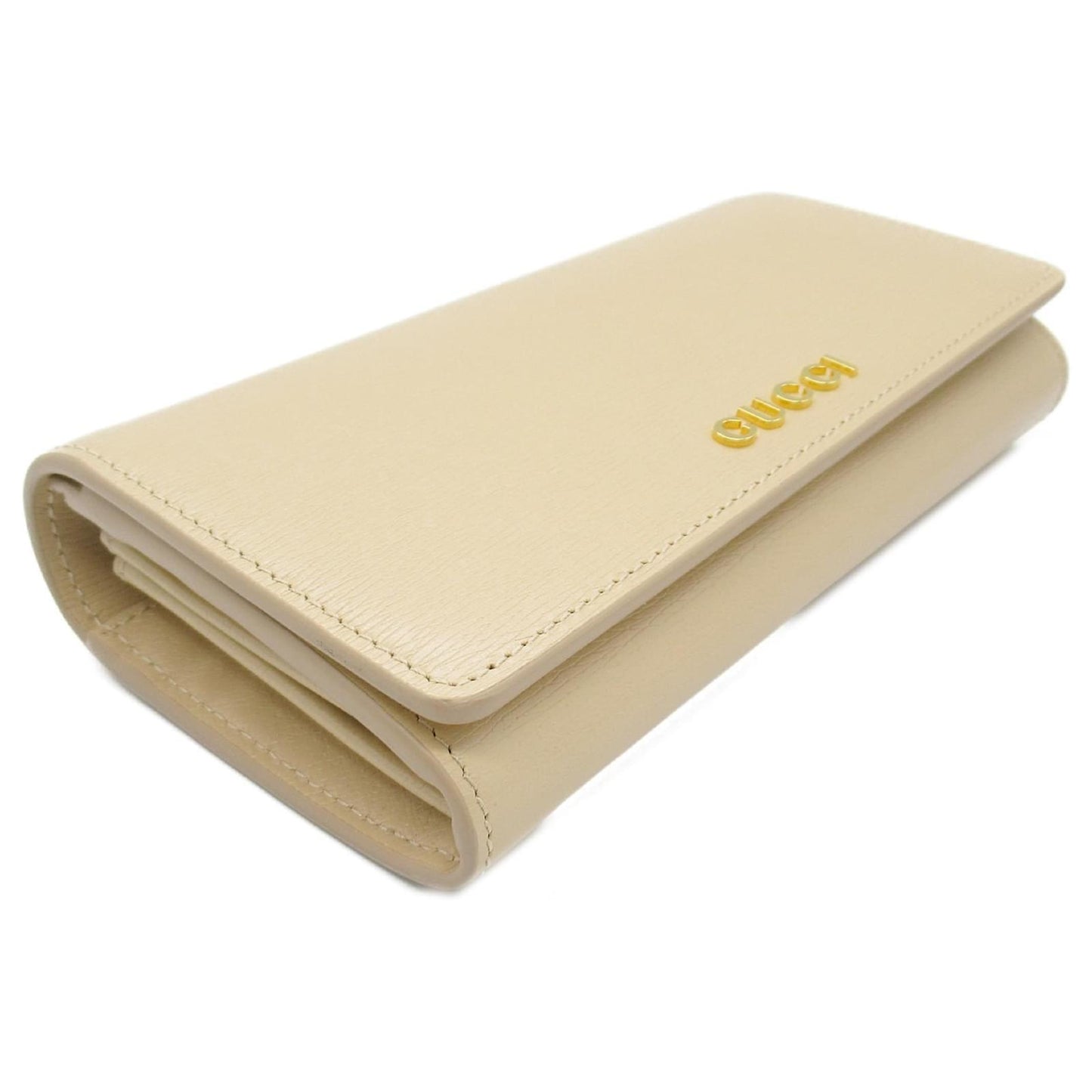 New Gucci Bi-Fold Long Wallet in Beige Calfskin