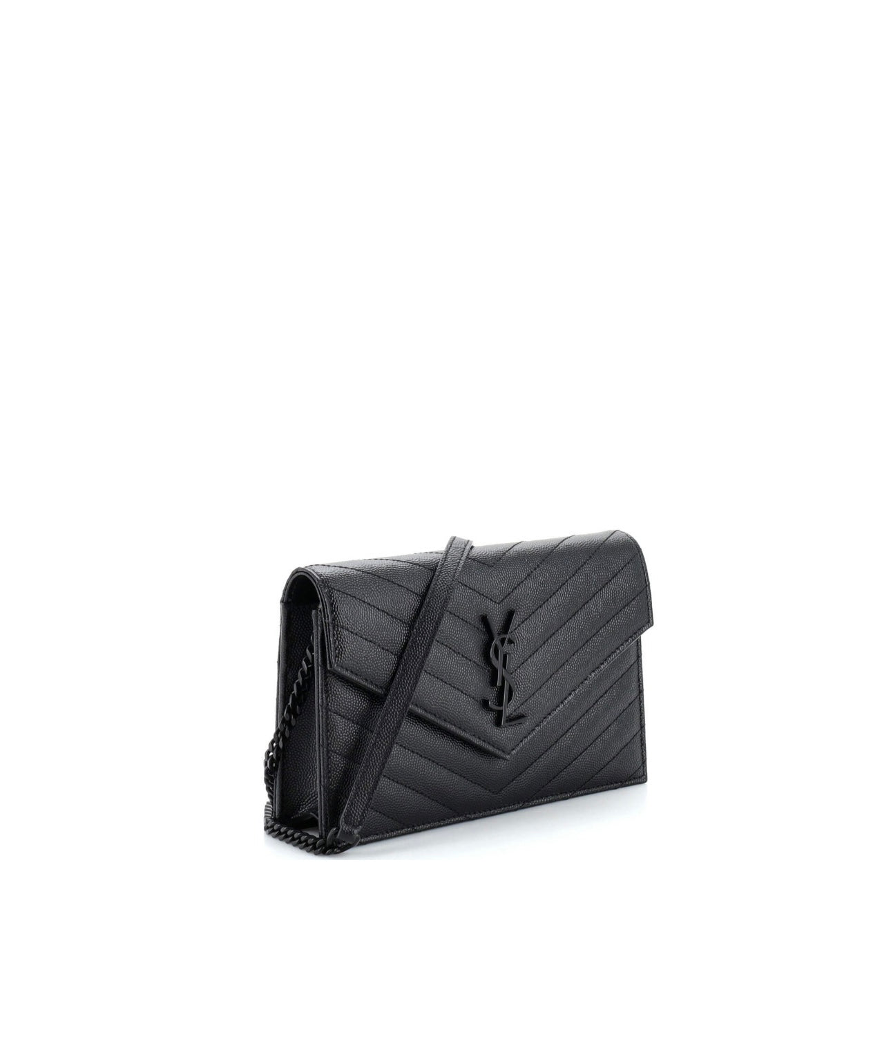 SAINT LAURENT Classic Monogram Wallet on Chain Matelasse Chevron Leather Small