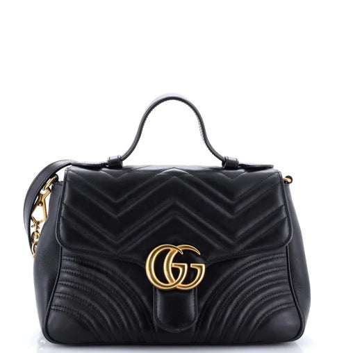 Gucci GG Marmont Top Handle Flap Bag Matelasse Leather Small