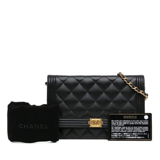 Chanel  Lambskin Quilted Boy Wallet On Chain WOC Black