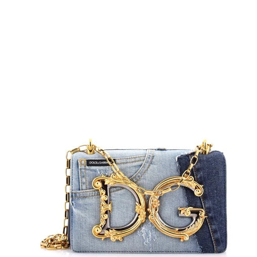 Dolce & Gabbana DG Girls Flap Bag Patchwork Denim Small