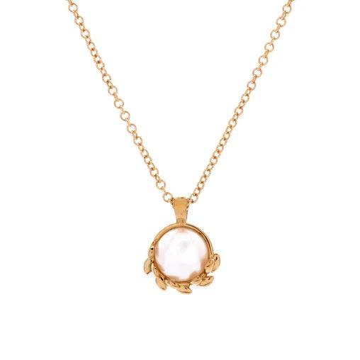 Tiffany & Co. Paloma Picasso Olive Leaf Pendant Necklace 18K Yellow Gold with Pearl