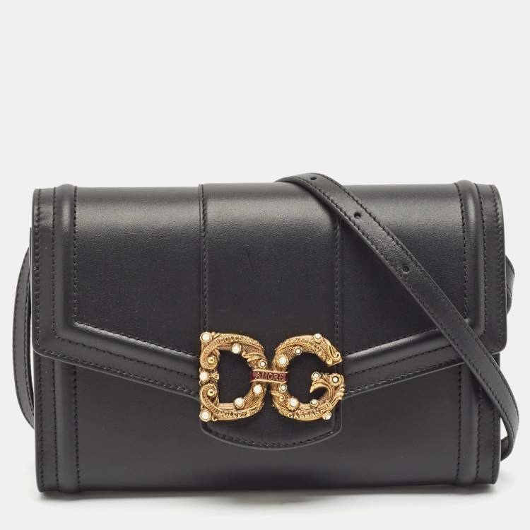 New Dolce & Gabbana Dolce & Gabbana Black Leather DG Amore Clutch Bag