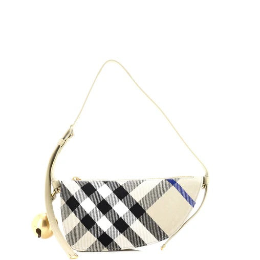 BurberryShield Sling Shoulder Bag Check Canvas and Leather Mini
