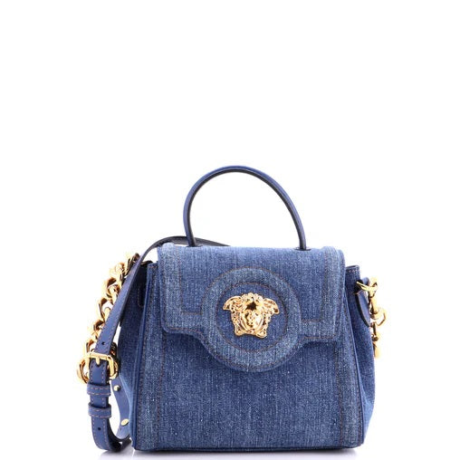 Versace La Medusa Top Handle Bag Denim Small