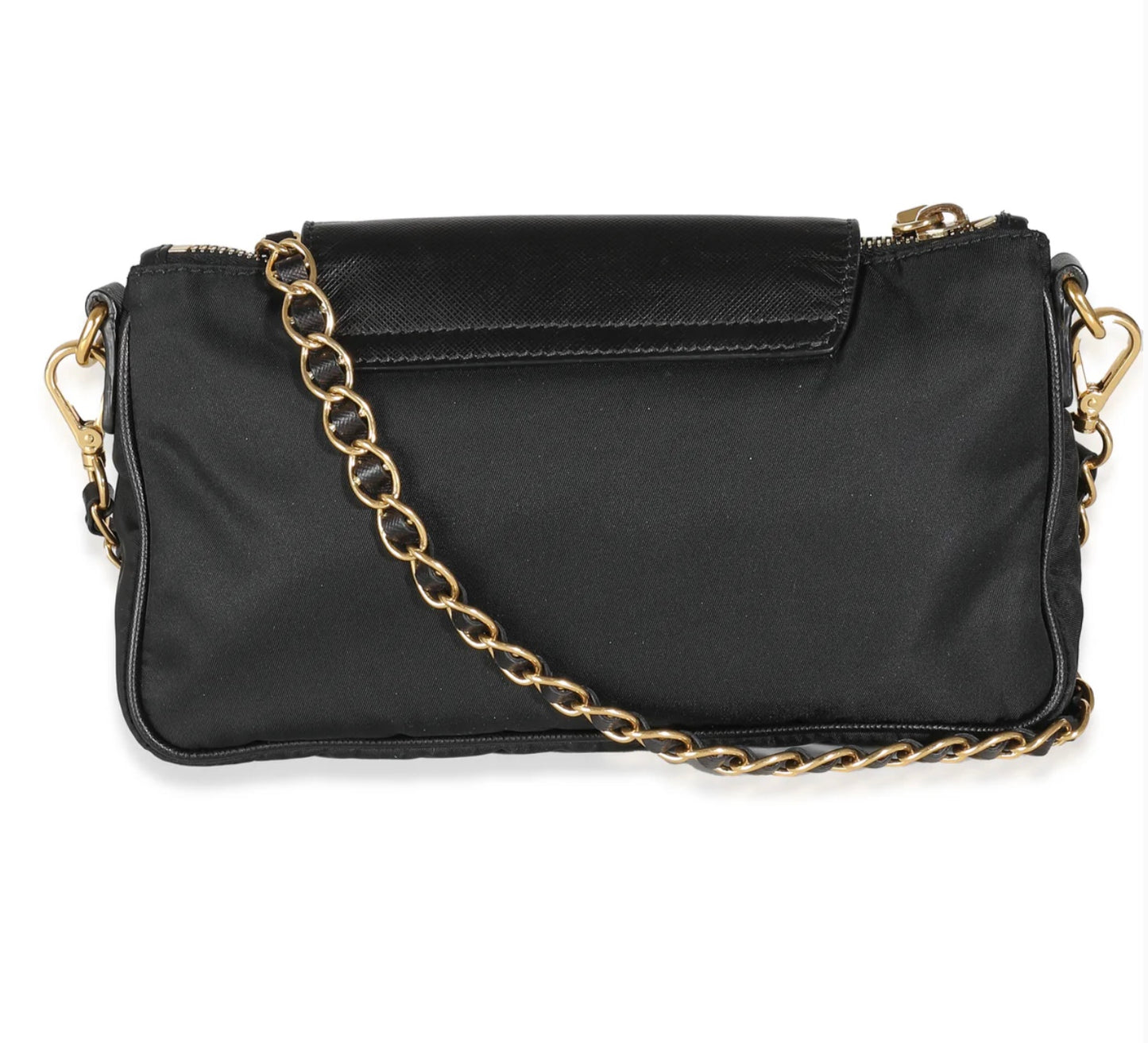 Prada Black Tessuto Nylon Saffiano Small Flap Crossbody