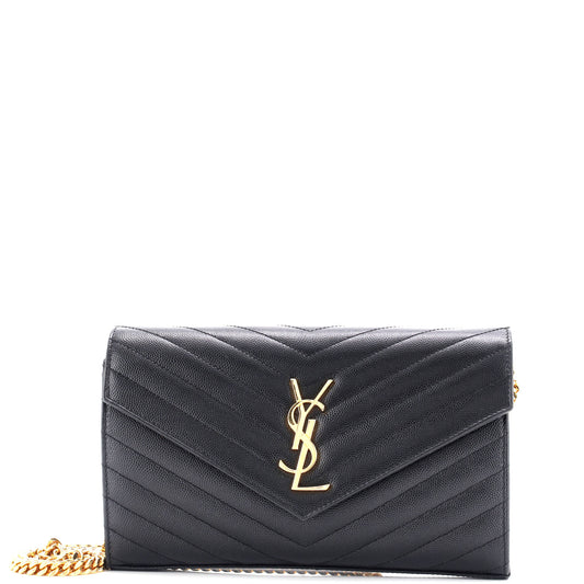Saint Laurent Classic Monogram Wallet on Chain Matelasse Chevron Leather Medium