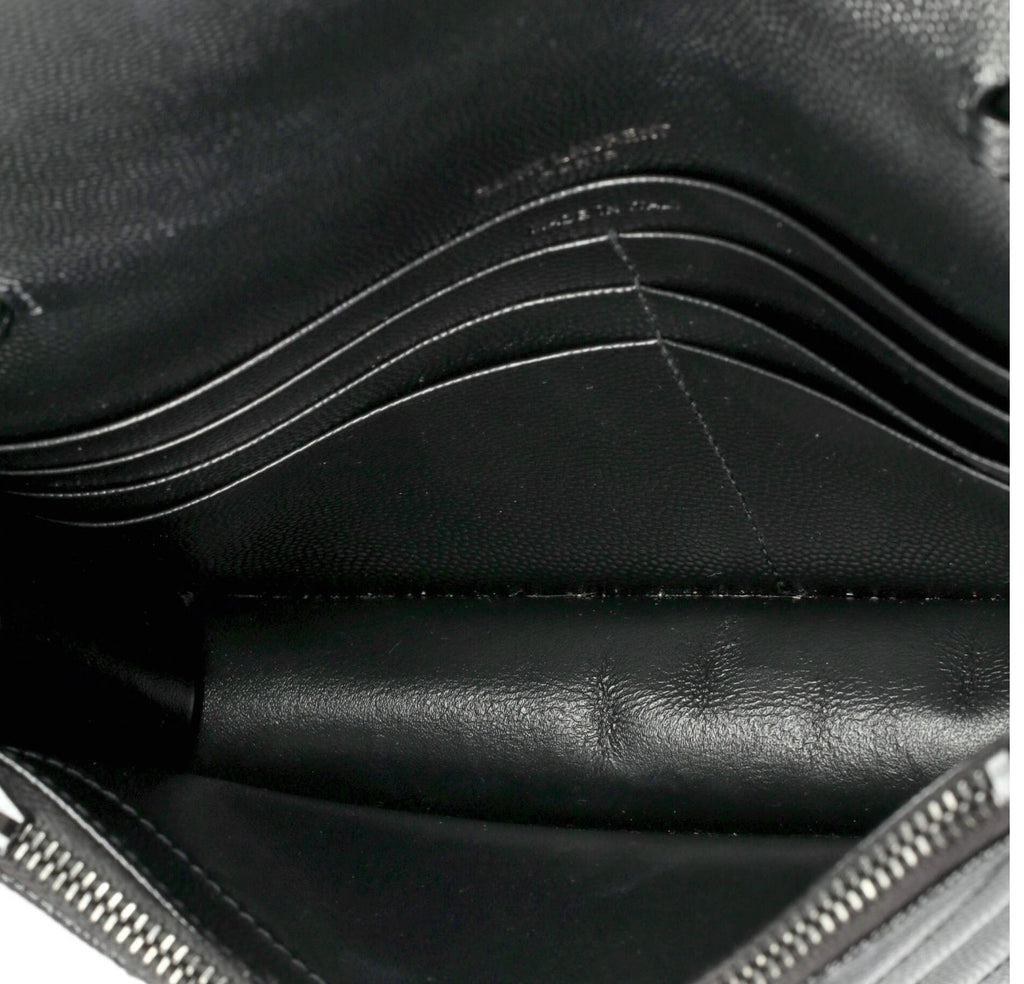 SAINT LAURENT Classic Monogram Wallet on Chain Matelasse Chevron Leather Small