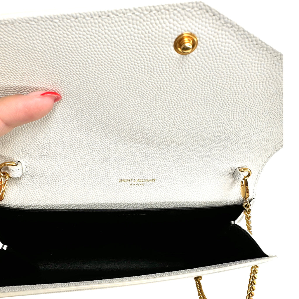 SAINT LAURENT  Grain De Poudre Monogram Uptown Chain Wallet Crema Soft