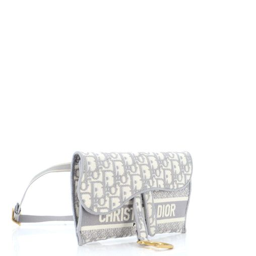 Christian Dior Saddle Slim Belt Pouch Logo Embroidered Oblique Canvas