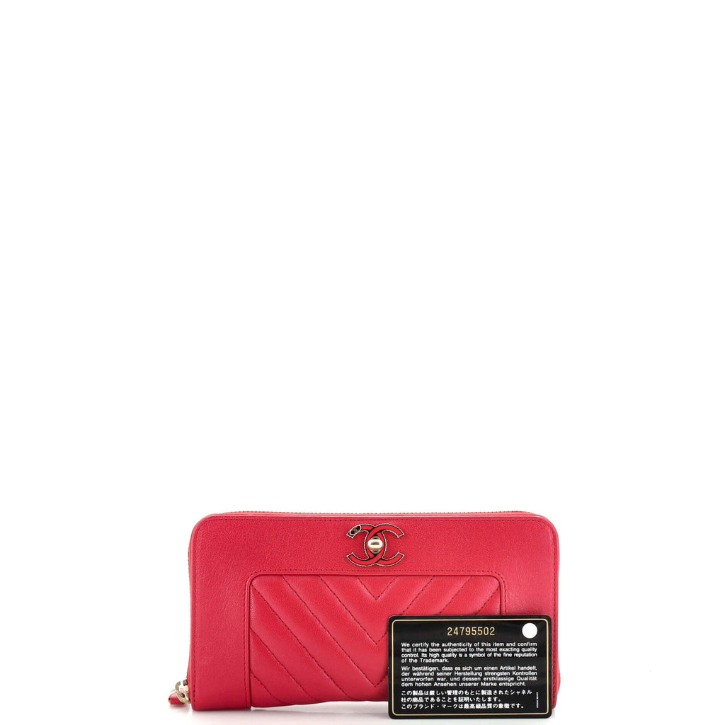 Chanel Mademoiselle Vintage Zip Around Wallet Quilted Sheepskin Long