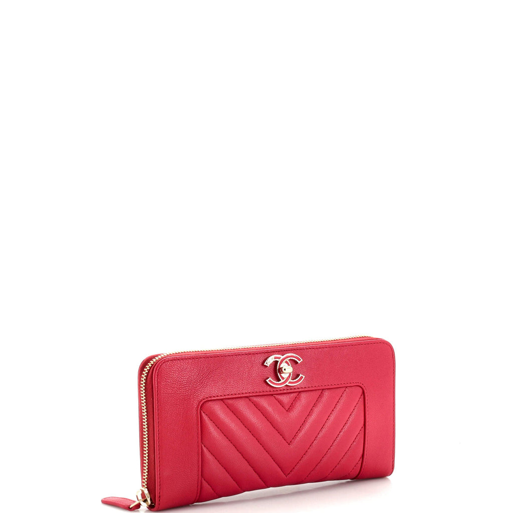 Chanel Mademoiselle Vintage Zip Around Wallet Quilted Sheepskin Long