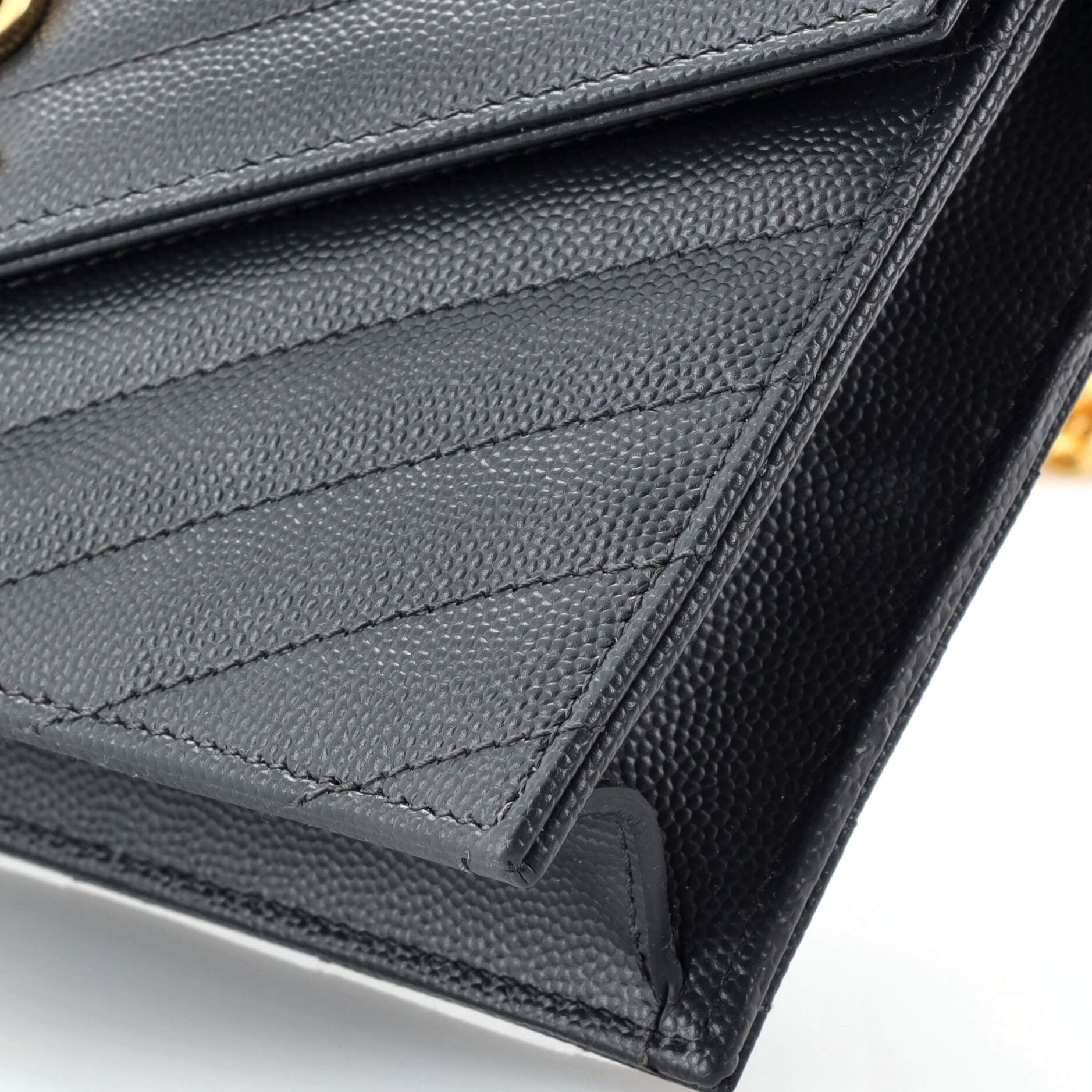 Saint Laurent Classic Monogram Wallet on Chain Matelasse Chevron Leather Small