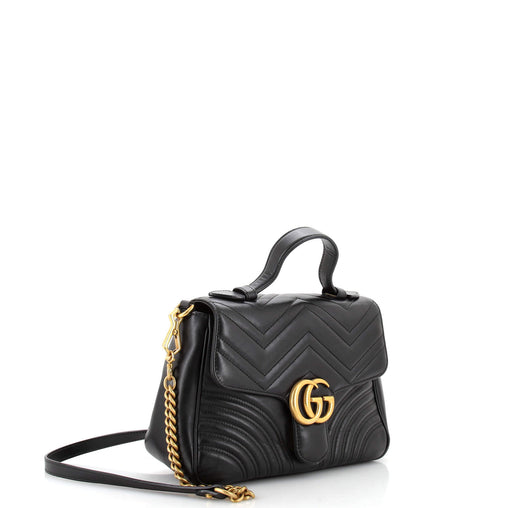 Gucci GG Marmont Top Handle Flap Bag Matelasse Leather Small