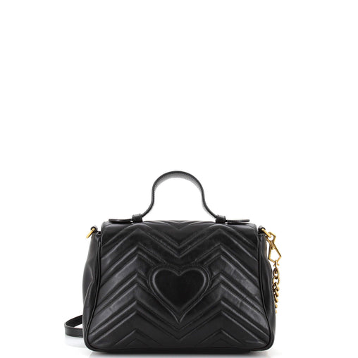 Gucci GG Marmont Top Handle Flap Bag Matelasse Leather Small