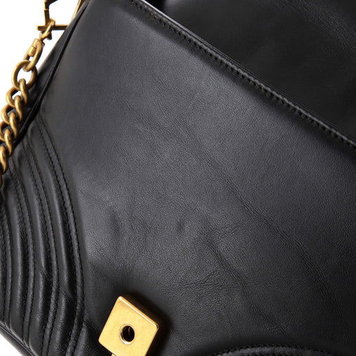 Gucci GG Marmont Top Handle Flap Bag Matelasse Leather Small
