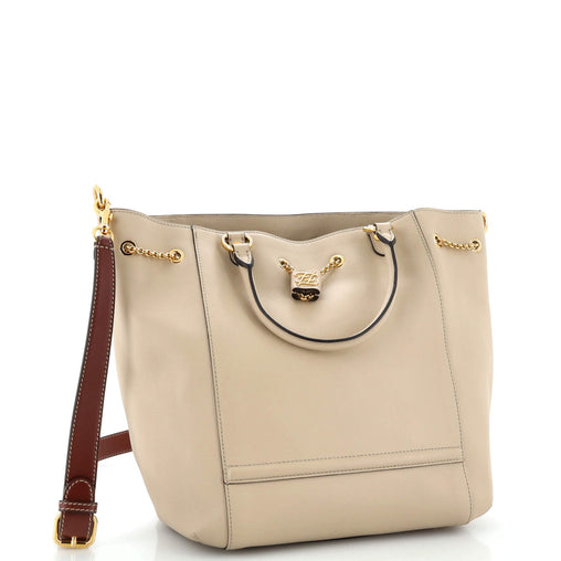 Fendi Karligraphy Chain Bucket Bag Leather Medium