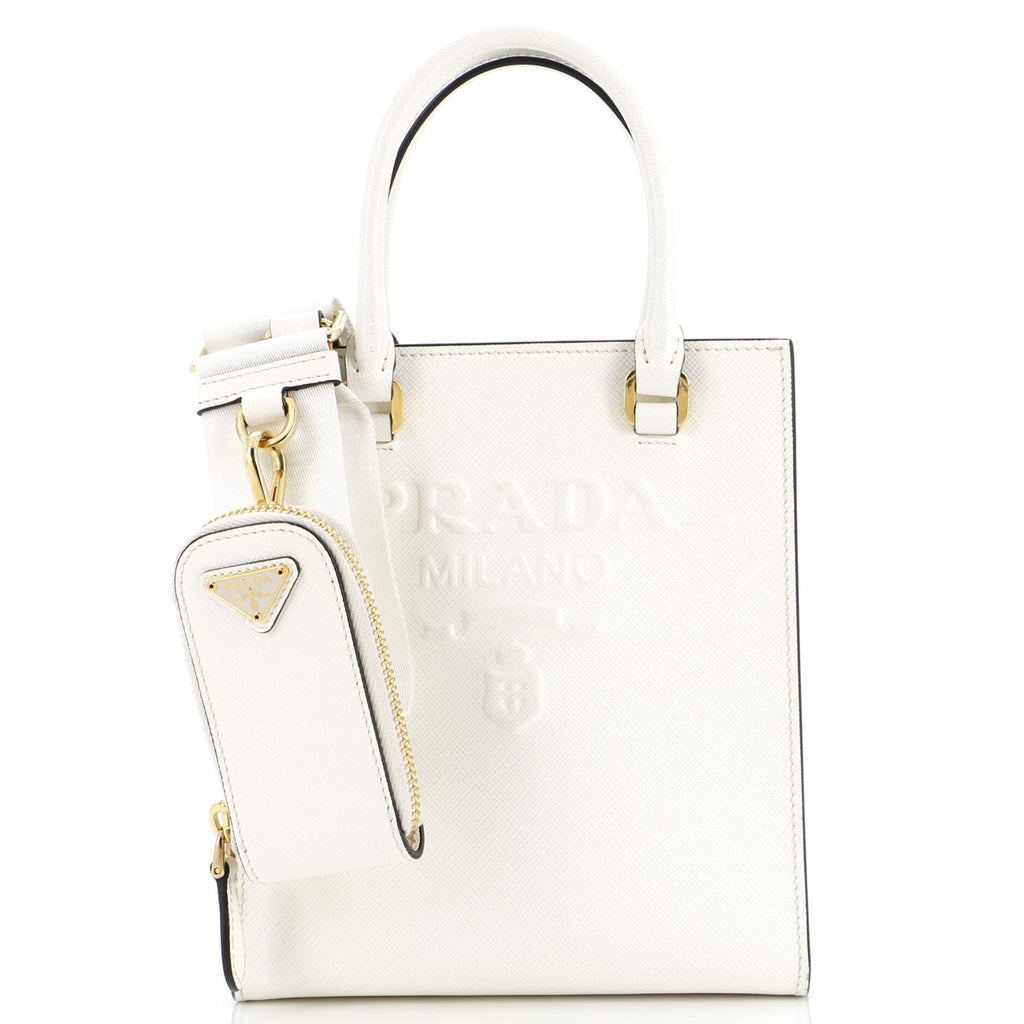 Prada Lux Embossed Logo Tote Saffiano Leather Small
