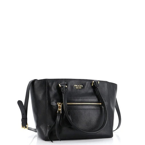 Prada Front Pocket Convertible Tote Glace Calf Small