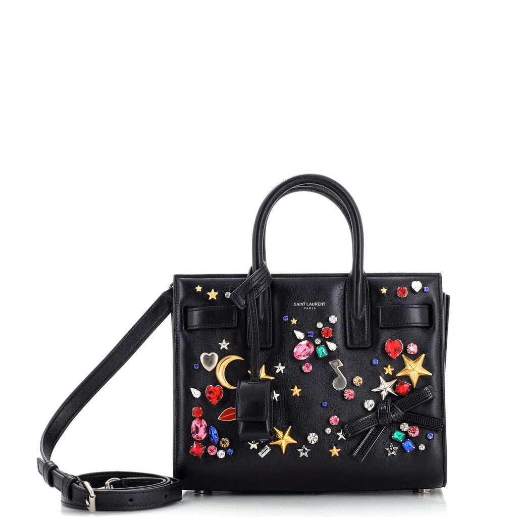 Saint Laurent Sac de Jour Bag Crystal Embellished Leather Nano