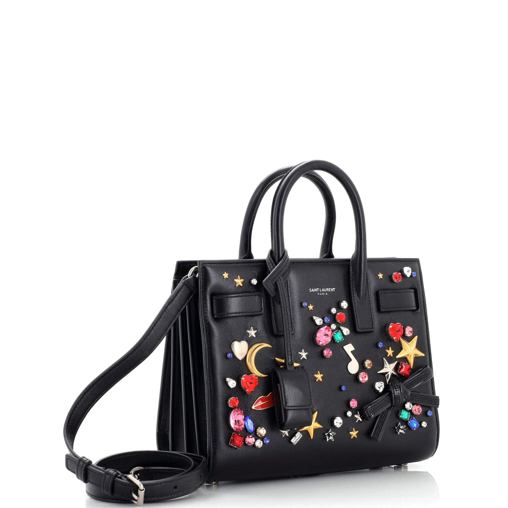 Saint Laurent Sac de Jour Bag Crystal Embellished Leather Nano