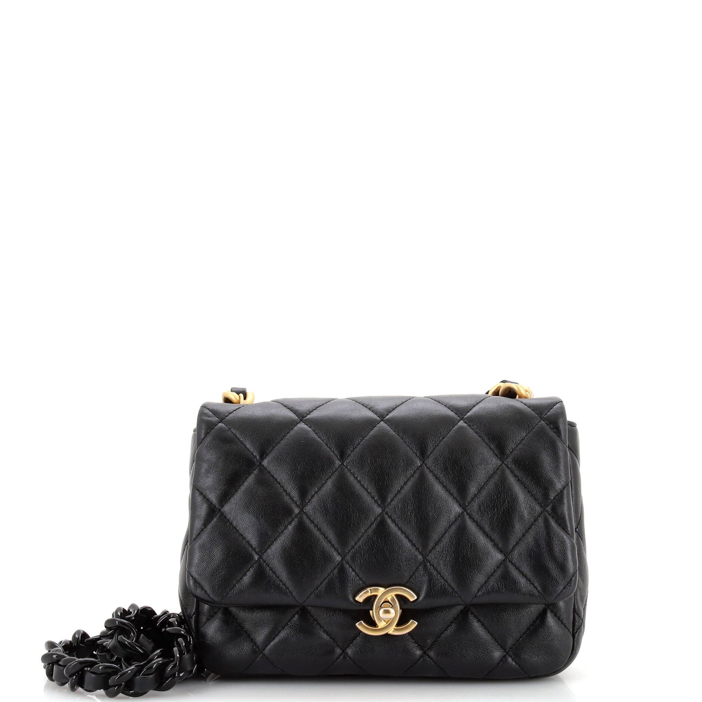 Chanel Lacquered Metal CC Flap Bag Quilted Lambskin Small