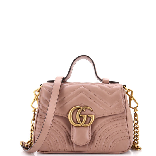 Gucci GG Marmont Top Handle Flap Bag Matelasse Leather Mini
