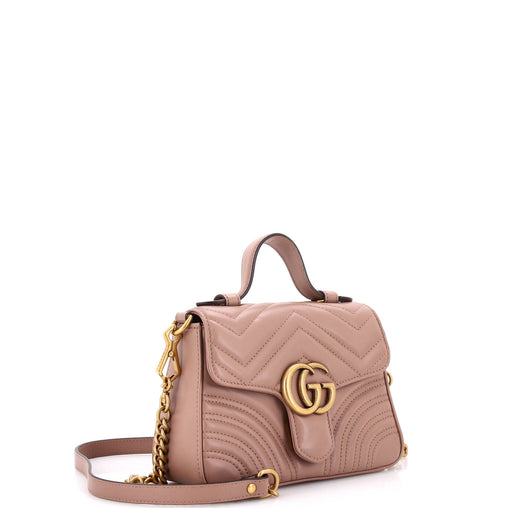 Gucci GG Marmont Top Handle Flap Bag Matelasse Leather Mini
