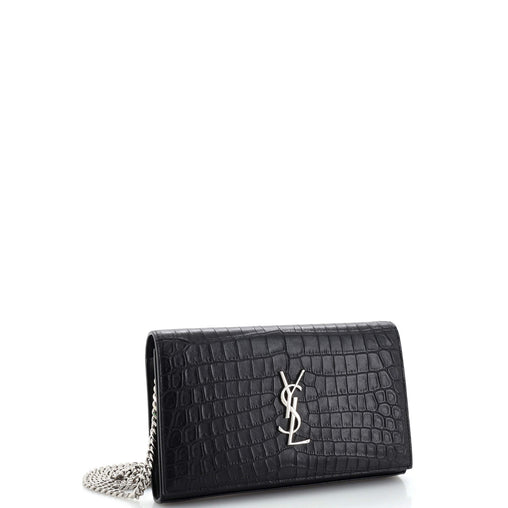 Saint Laurent Classic Monogram Wallet on Chain Crocodile Embossed Leather