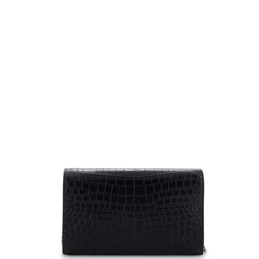 Saint Laurent Classic Monogram Wallet on Chain Crocodile Embossed Leather