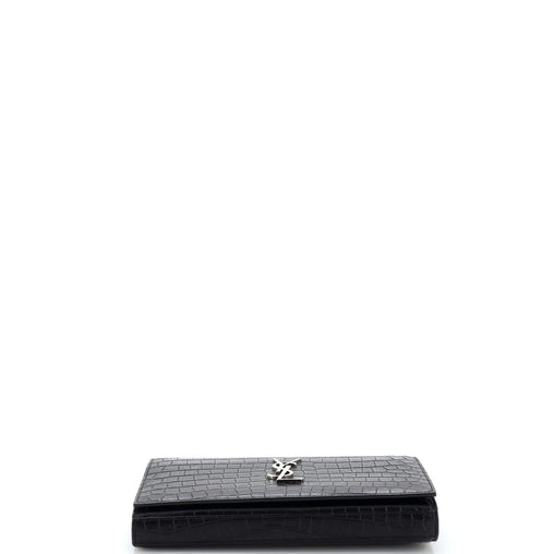 Saint Laurent Classic Monogram Wallet on Chain Crocodile Embossed Leather