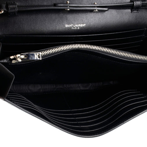 Saint Laurent Classic Monogram Wallet on Chain Crocodile Embossed Leather