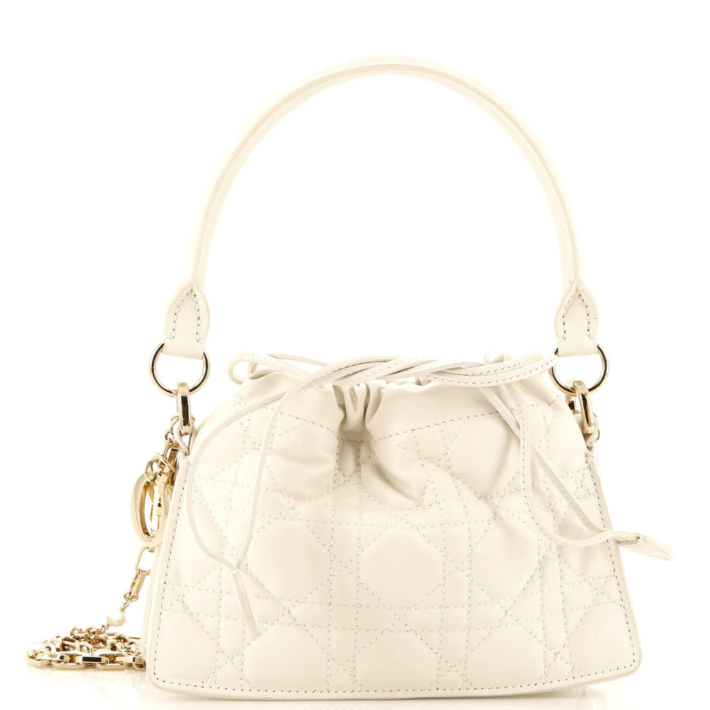 Christian Dior Milly Drawstring Chain Bag Cannage Quilt Lambskin Mini