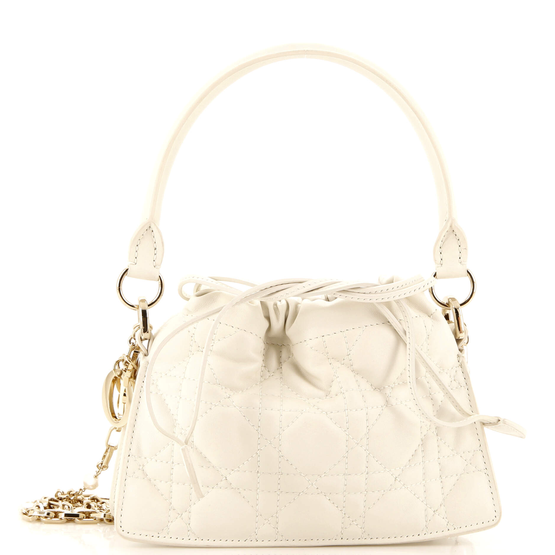 Christian Dior Milly Drawstring Chain Bag Cannage Quilt Lambskin Mini