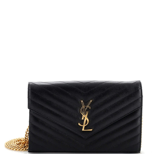 Saint Laurent Classic Monogram Wallet on Chain Matelasse Chevron Leather Medium