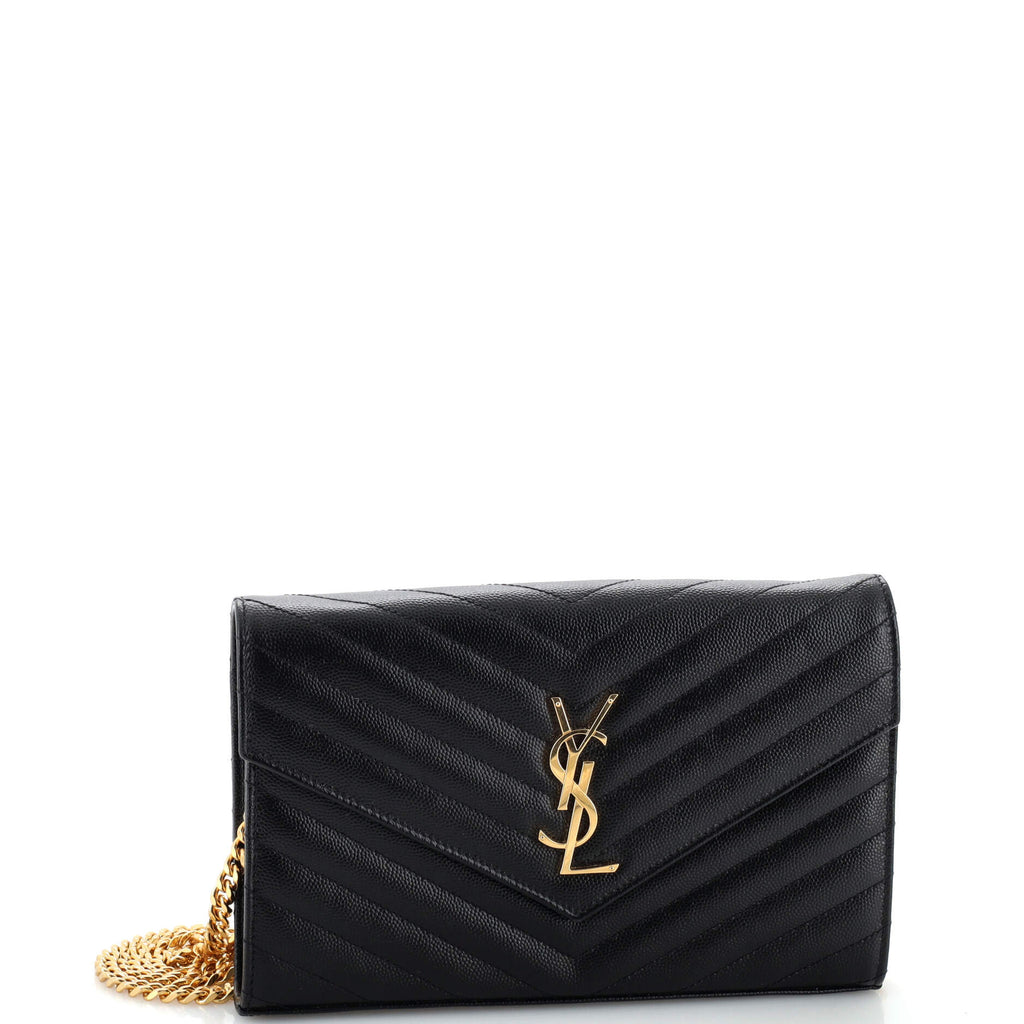 Saint Laurent Classic Monogram Wallet on Chain Matelasse Chevron Leather Medium
