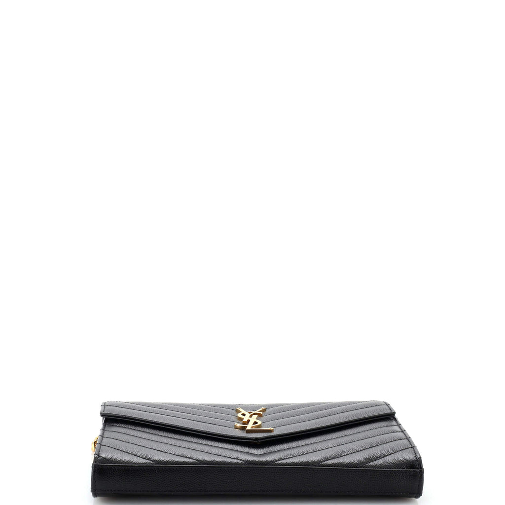 Saint Laurent Classic Monogram Wallet on Chain Matelasse Chevron Leather Medium