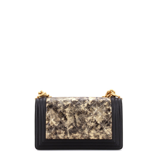 Chanel Boy Flap Bag Quilted Metallic Crumpled Goatskin Old Medium