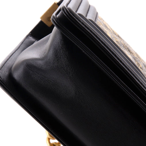 Chanel Boy Flap Bag Quilted Metallic Crumpled Goatskin Old Medium