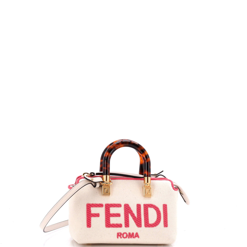 Fendi Logo By The Way Top Handle Bag Embroidered Canvas Mini