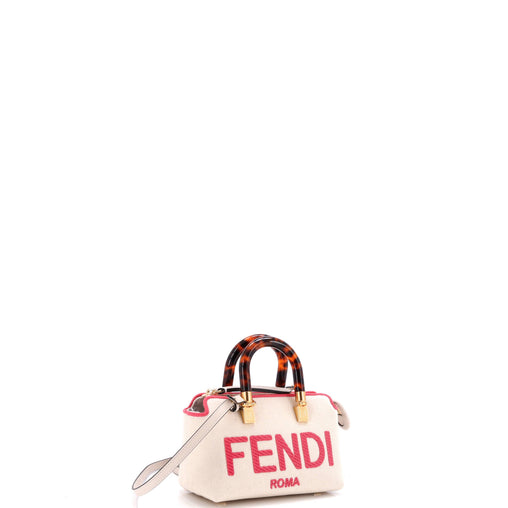 Fendi Logo By The Way Top Handle Bag Embroidered Canvas Mini