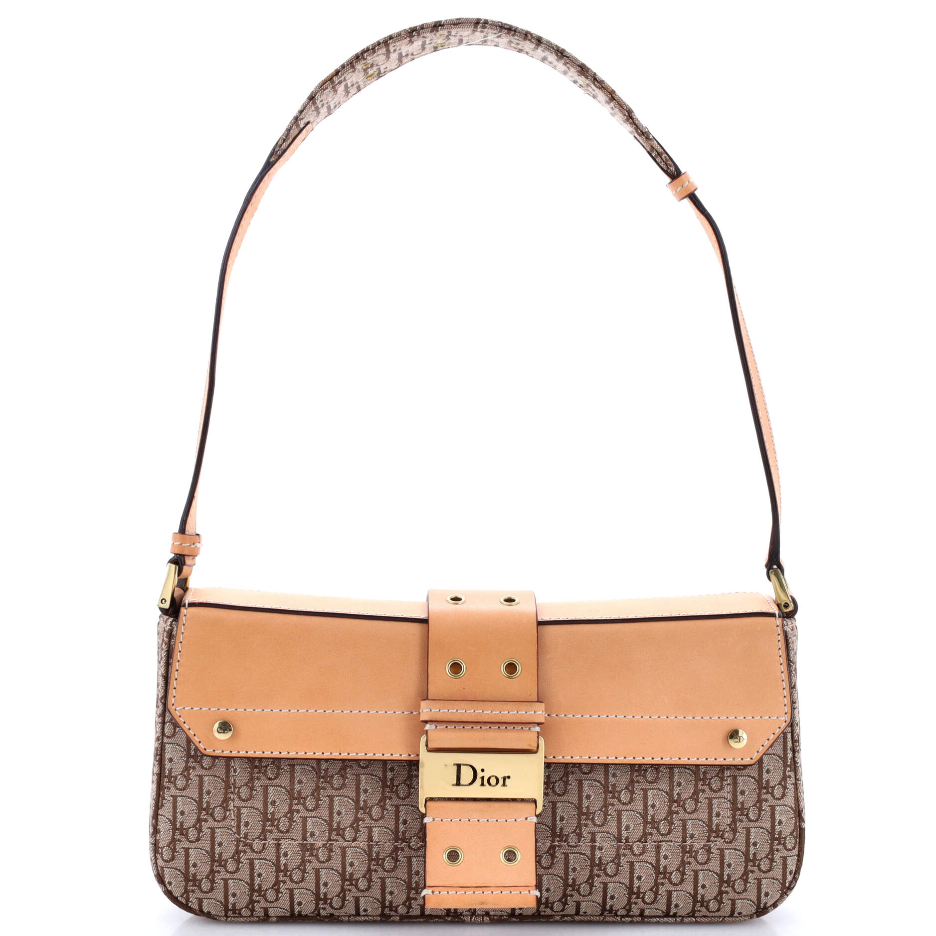 Christian Dior Vintage Street Chic Shoulder Handbag Diorissimo Canvas with Leather Small