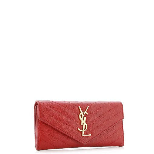 Saint Laurent Classic Monogram Flap Wallet Matelasse Chevron Leather Large