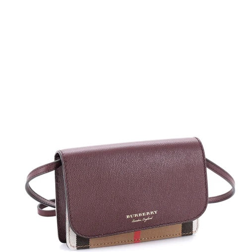 Burberry Hampshire Wallet on Strap Leather and House Check Canvas