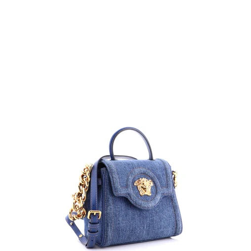 Versace La Medusa Top Handle Bag Denim Small