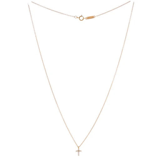 Tiffany & Co. Metro Cross Pendant Necklace 18K Yellow Gold and Diamonds